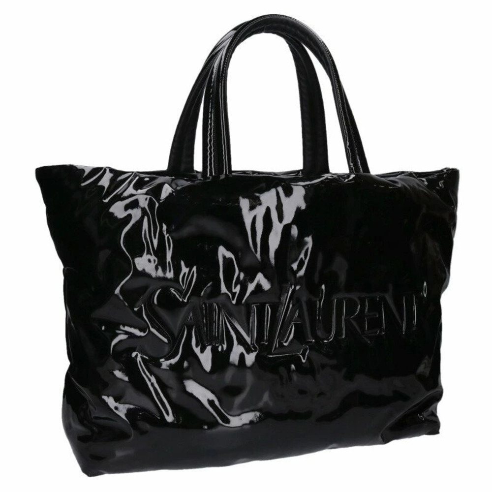 Saint Laurent Paris Logo Patent Vernis Tote Bag Black - Picture 1 of 5
